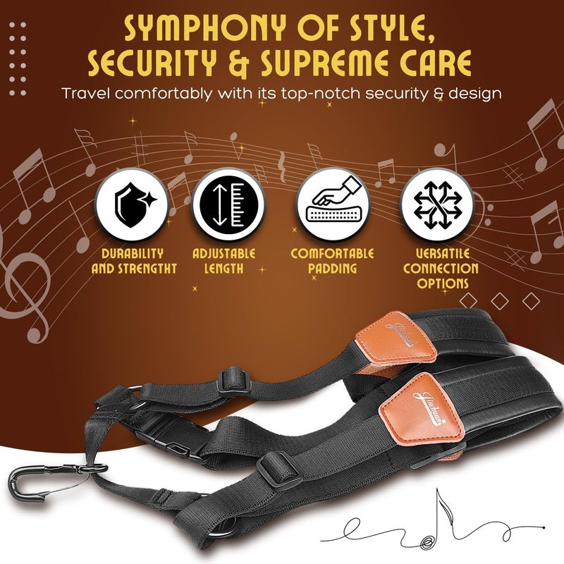 Flexzion Professional Saxophone Shoulder Strap w/Adjustable Chest Harness Design, Soft Padded Sax Holder w/Swivel Metal Hook, Musical Instrument Accessory for Alto Tenor Soprano Baritone Sax, Black - Image 3
